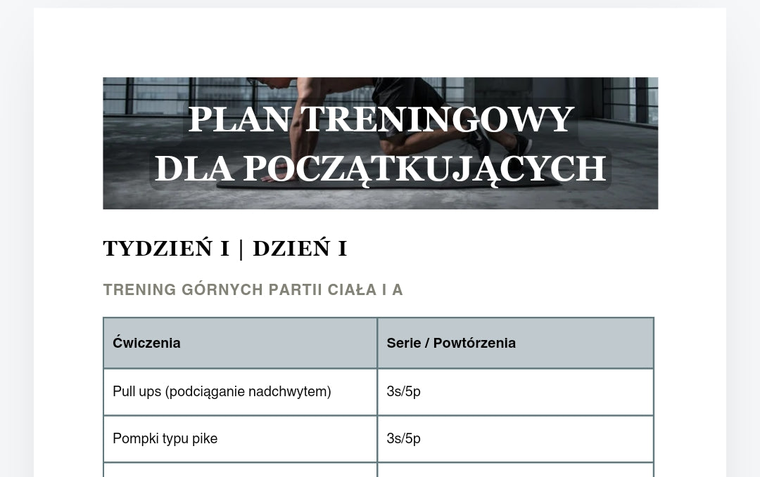 Calisthenics bodyweight program for beginners - 4 weeks program PL/ENG